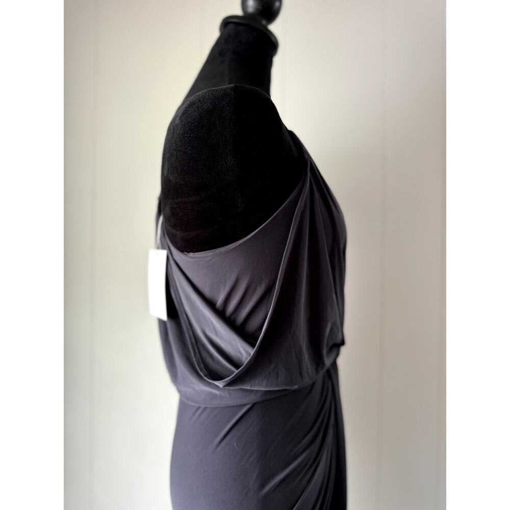 MISA Los Angeles Gray/Smokey Black Domino Draped Front Tie Dress Size XS - Picture 4 of 8